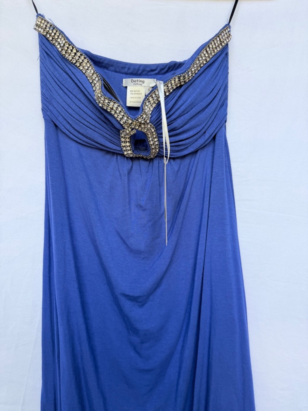 Beaded Strapless Evening Maxi Dress in Blue by